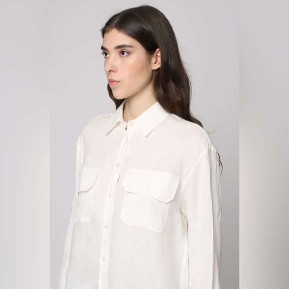 MaxMara Tops - MaxMara Ivory Button-Down Linen Shirt
